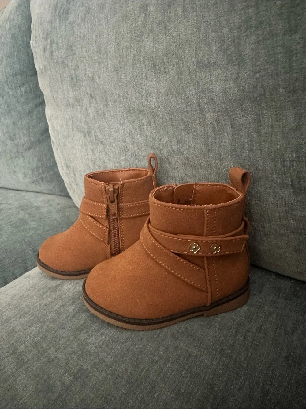 The Children's Place Tan Suede-Look Toddler Ankle Boots with Side Zipper
